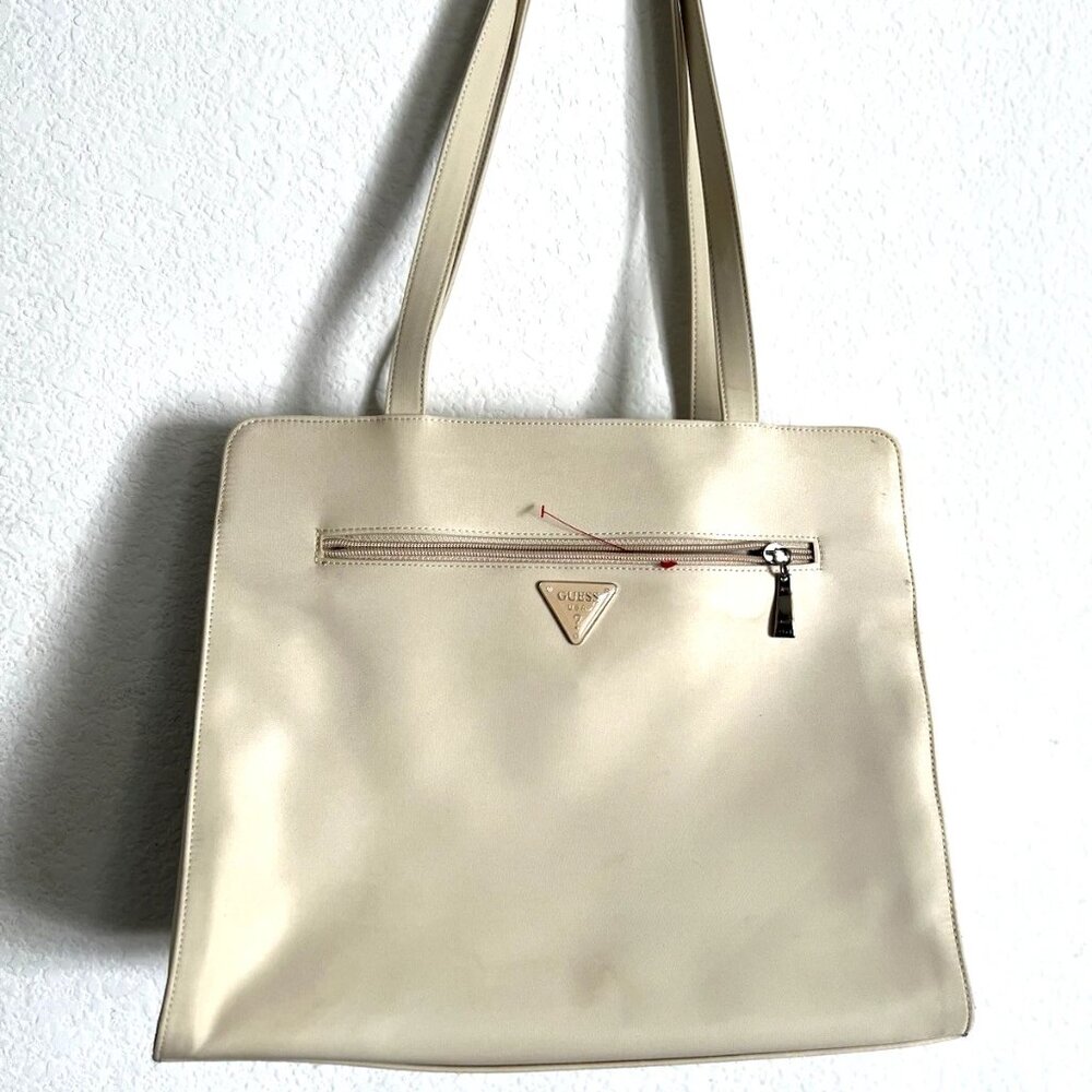 Guess Tote Shoulder Bag Cream Color Large